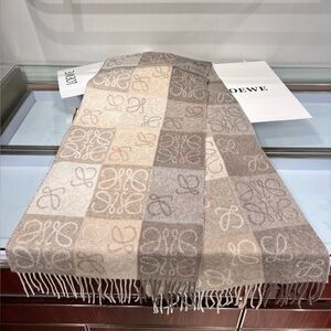 Loewe Cream and Brown Checkered Scarf